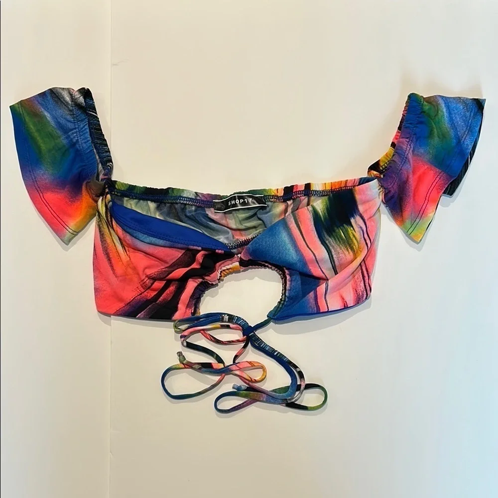 Shop17 swirl dye mesh bikini swim top size small
